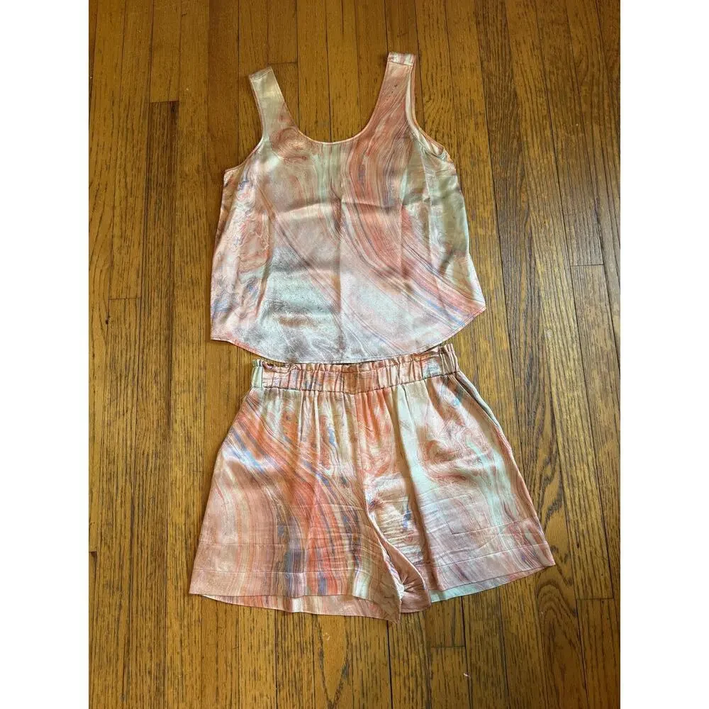 Rails Top Shorts Set Womens Small Extra Small Pastel Marble Ida Leighton Lounge - Picture 2 of 10